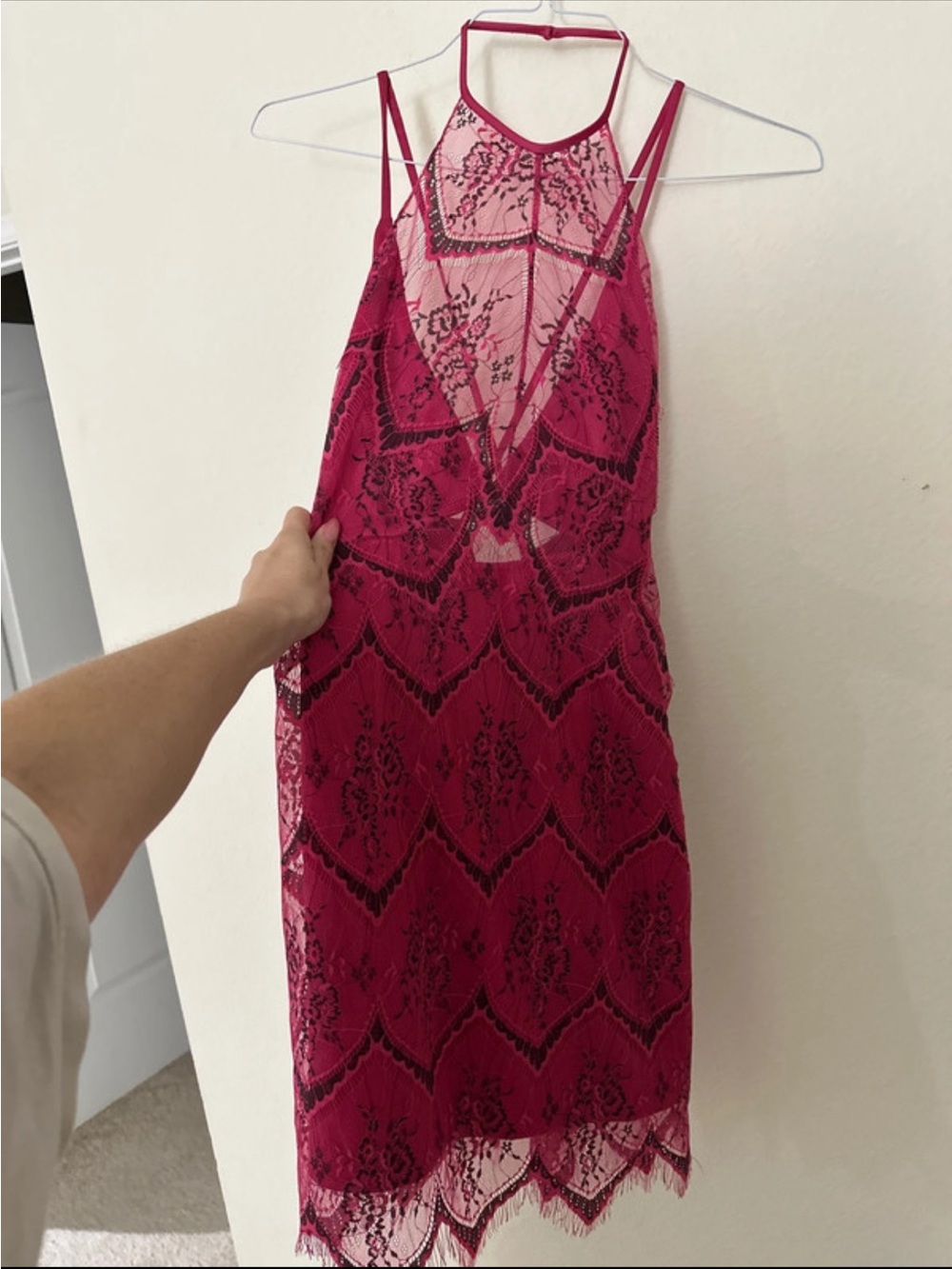 Free People Fuchsia Lace Halter Midi Dress